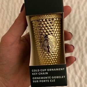 NWT Starbucks Gold Christmas ornament keychain cold cup 2022
